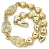 Oro Laminado Fancy Bracelet, Gold Filled Style Owl and Heart Design, Polished, Golden Finish, 03.63.1891.08 (07 MM Thickness, 8 Inches Length)