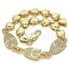 Oro Laminado Fancy Bracelet, Gold Filled Style Owl and Heart Design, Polished, Golden Finish, 03.63.1891.08 (07 MM Thickness, 8 Inches Length)