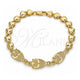 Oro Laminado Fancy Bracelet, Gold Filled Style Owl and Heart Design, Polished, Golden Finish, 03.63.1891.08 (07 MM Thickness, 8 Inches Length)