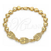 Oro Laminado Fancy Bracelet, Gold Filled Style Owl and Heart Design, Polished, Golden Finish, 03.63.1891.08 (07 MM Thickness, 8 Inches Length)