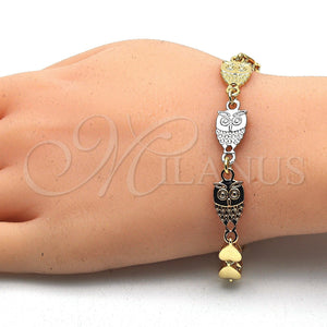 Gold Filled Bracelet — Fancy Bracelet Owl and Heart Design Polished Tricolor — main product view — SKU 121300 | Oro Laminado brazalete — elegante Bracelet Owl and corazón diseño pulido Tricolor — SKU 121300