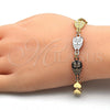 Oro Laminado Fancy Bracelet, Gold Filled Style Owl and Heart Design, Polished, Tricolor, 03.63.1891.1.08 (07 MM Thickness, 8 Inches Length)