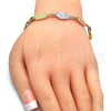 Oro Laminado Fancy Bracelet, Gold Filled Style Owl and Heart Design, Polished, Tricolor, 03.63.1891.1.08 (07 MM Thickness, 8 Inches Length)