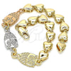 Oro Laminado Fancy Bracelet, Gold Filled Style Owl and Heart Design, Polished, Tricolor, 03.63.1891.1.08 (07 MM Thickness, 8 Inches Length)