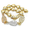 Oro Laminado Fancy Bracelet, Gold Filled Style Owl and Heart Design, Polished, Tricolor, 03.63.1891.1.08 (07 MM Thickness, 8 Inches Length)