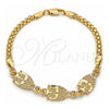 Oro Laminado Fancy Bracelet, Gold Filled Style Owl Design, Polished, Golden Finish, 03.63.1892.08 (04 MM Thickness, 8 Inches Length)