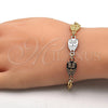 Oro Laminado Fancy Bracelet, Gold Filled Style Owl Design, Polished, Tricolor, 03.63.1892.1.08 (04 MM Thickness, 8 Inches Length)