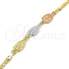 Oro Laminado Fancy Bracelet, Gold Filled Style Owl Design, Polished, Tricolor, 03.63.1892.1.08 (04 MM Thickness, 8 Inches Length)