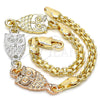 Oro Laminado Fancy Bracelet, Gold Filled Style Owl Design, Polished, Tricolor, 03.63.1892.1.08 (04 MM Thickness, 8 Inches Length)