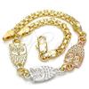 Oro Laminado Fancy Bracelet, Gold Filled Style Owl Design, Polished, Tricolor, 03.63.1892.1.08 (04 MM Thickness, 8 Inches Length)