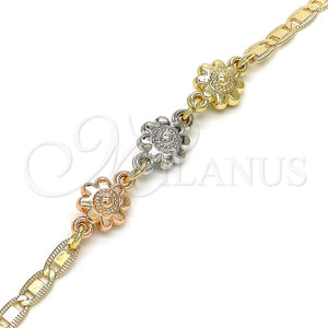 Gold Filled Bracelet — Fancy Bracelet Flower Design Polished Tricolor 03.63. 04 — main product view — SKU 121307 | Oro Laminado brazalete — elegante Bracelet flor diseño pulido Tricolor 03.63. 04 — SKU 121307