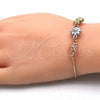 Oro Laminado Adjustable Bolo Bracelet, Gold Filled Style Flower Design, Polished, Tricolor, 03.63.1894.1.11 (01 MM Thickness, 11 Inches Length)
