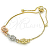 Oro Laminado Adjustable Bolo Bracelet, Gold Filled Style Flower Design, Polished, Tricolor, 03.63.1894.1.11 (01 MM Thickness, 11 Inches Length)