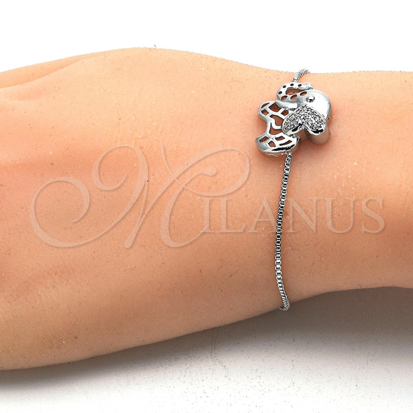 White Gold Filled Bracelet — Adjustable Bolo Bracelet Elephant Design with White Cubic — alternate product view — SKU 121327 | Oro Laminado Blanco brazalete — Adjustable Bolo Bracelet Elephant diseño with blanco Cubic — SKU 121327