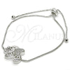 Rhodium Gold Filled Adjustable Bolo Bracelet, Elephant Design, with White Cubic Zirconia, Polished, Rhodium Finish, 03.155.0042.1.11 (01 MM Thickness, 11 Inches Length)