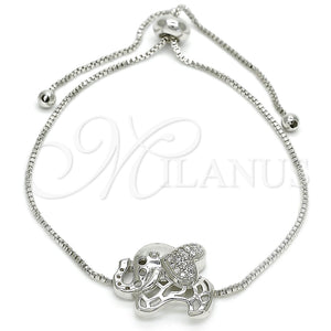 White Gold Filled Bracelet — Adjustable Bolo Bracelet Elephant Design with White Cubic — main product view — SKU 121327 | Oro Laminado Blanco brazalete — Adjustable Bolo Bracelet Elephant diseño with blanco Cubic — SKU 121327
