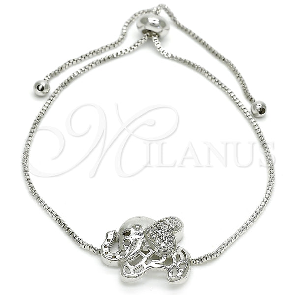White Gold Filled Bracelet — Adjustable Bolo Bracelet Elephant Design with White Cubic — main product view — SKU 121327 | Oro Laminado Blanco brazalete — Adjustable Bolo Bracelet Elephant diseño with blanco Cubic — SKU 121327