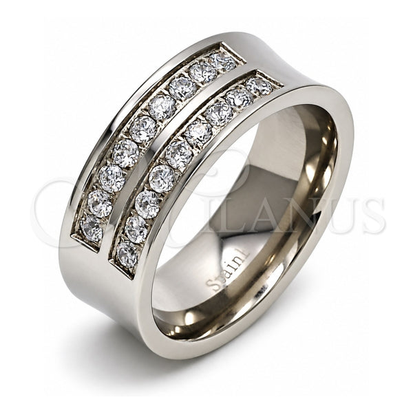 Stainless Steel Mens Ring, with White Cubic Zirconia, Polished, Steel Finish, 01.328.0001.09 (Size 9)
