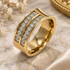 Stainless Steel Mens Ring, with White Cubic Zirconia, Polished, Golden Finish, 01.328.0001.1.09 (Size 9)