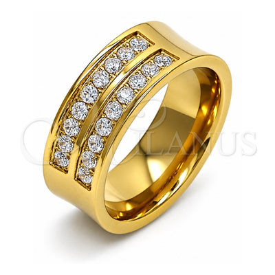 Stainless Steel Multi Stone Ring, with White Cubic Zirconia, Polished, Golden Finish, 01.328.0001.1.12 (Size 12)
