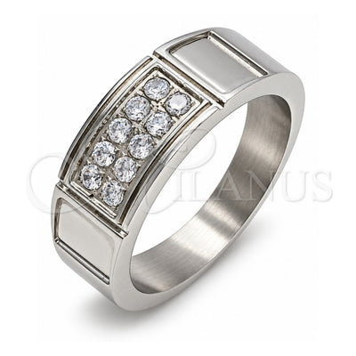 Stainless Steel Mens Ring, with White Cubic Zirconia, Polished, Steel Finish, 01.328.0004.10 (Size 10)