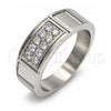 Stainless Steel Mens Ring, with White Cubic Zirconia, Polished, Steel Finish, 01.328.0004.10 (Size 10)