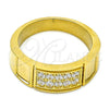 Stainless Steel Mens Ring, with White Cubic Zirconia, Polished, Golden Finish, 01.328.0004.1.10 (Size 10)