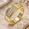 Stainless Steel Mens Ring, with White Cubic Zirconia, Polished, Golden Finish, 01.328.0004.1.10 (Size 10)