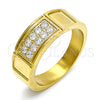 Stainless Steel Mens Ring, with White Cubic Zirconia, Polished, Golden Finish, 01.328.0004.1.10 (Size 10)