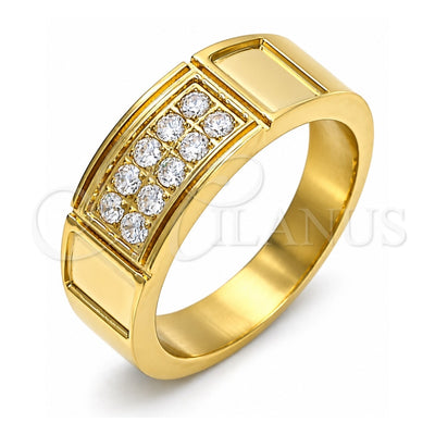 Stainless Steel Mens Ring, with White Cubic Zirconia, Polished, Golden Finish, 01.328.0004.1.12 (Size 12)