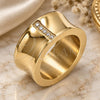 Stainless Steel Mens Ring, with White Cubic Zirconia, Polished, Golden Finish, 01.328.0005.1.10 (Size 10)