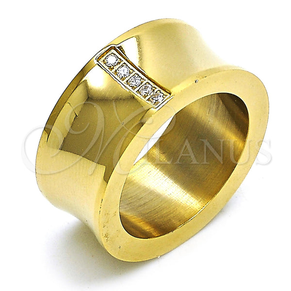 Stainless Steel Mens Ring, with White Cubic Zirconia, Polished, Golden Finish, 01.328.0005.1.10 (Size 10)