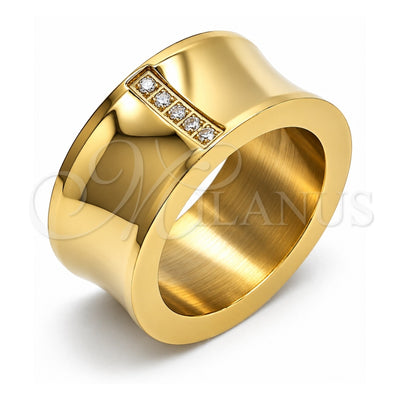 Stainless Steel Mens Ring, with White Cubic Zirconia, Polished, Golden Finish, 01.328.0005.1.11 (Size 11)