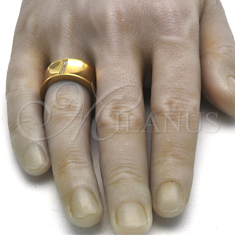 Stainless Steel Mens Ring, with White Cubic Zirconia, Polished, Golden Finish, 01.328.0005.1.12 (Size 12)