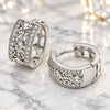 White Gold Filled Huggie Hoop, Butterfly Design, with White Cubic Zirconia, Polished, Rhodium Finish, 02.210.0136.1.15