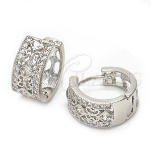 White Gold Filled Hoop Earrings — Huggie Hoop Butterfly Design with White Cubic Zirconia — main product view — SKU 121423 | Oro Laminado Blanco aretes de aro — Huggie Hoop Butterfly diseño with blanco Cubic Zirconia — SKU 121423