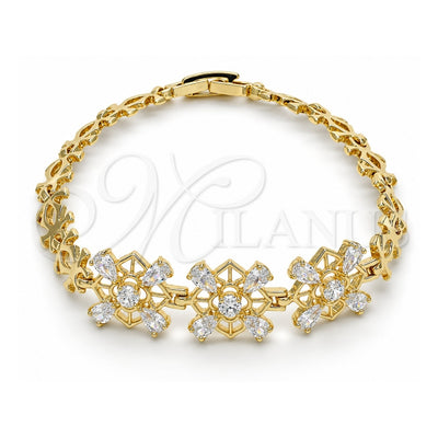 Oro Laminado Fancy Bracelet, Gold Filled Style with White Cubic Zirconia, Polished, Golden Finish, 03.316.0006.07 (07 MM Thickness, 7 Inches Length)
