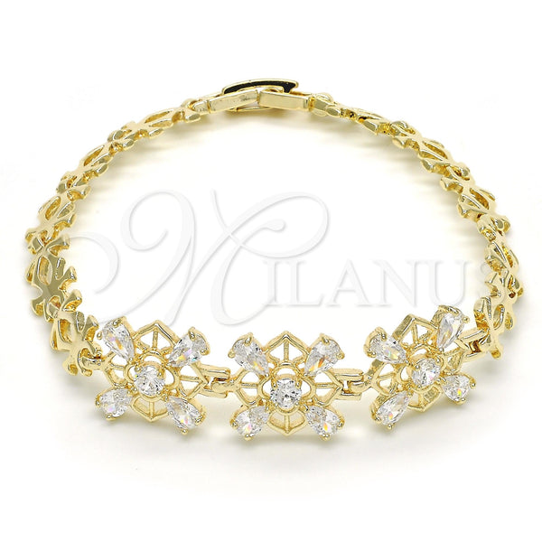 Oro Laminado Fancy Bracelet, Gold Filled Style with White Cubic Zirconia, Polished, Golden Finish, 03.316.0006.07 (07 MM Thickness, 7 Inches Length)