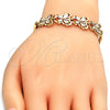 Oro Laminado Fancy Bracelet, Gold Filled Style Butterfly and Fish Design, with White Cubic Zirconia, Polished, Golden Finish, 03.316.0007.07 (05 MM Thickness, 7 Inches Length)