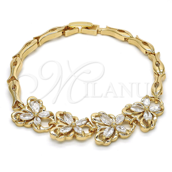 Oro Laminado Fancy Bracelet, Gold Filled Style Butterfly and Fish Design, with White Cubic Zirconia, Polished, Golden Finish, 03.316.0007.07 (05 MM Thickness, 7 Inches Length)
