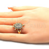 Oro Laminado Multi Stone Ring, Gold Filled Style Turtle Design, with White Cubic Zirconia, Polished, Golden Finish, 01.210.0063.08 (Size 8)
