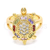 Oro Laminado Multi Stone Ring, Gold Filled Style Turtle Design, with Multicolor Cubic Zirconia, Polished, Golden Finish, 01.210.0063.1.08 (Size 8)
