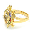 Oro Laminado Multi Stone Ring, Gold Filled Style Turtle Design, with Multicolor Cubic Zirconia, Polished, Golden Finish, 01.210.0063.1.09 (Size 9)