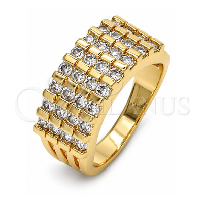 Oro Laminado Multi Stone Ring, Gold Filled Style with White Cubic Zirconia, Polished, Golden Finish, 01.210.0064.07 (Size 7)