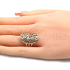 Oro Laminado Multi Stone Ring, Gold Filled Style Heart and Teardrop Design, with White Cubic Zirconia, Polished, Golden Finish, 01.210.0065.07 (Size 7)