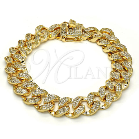 Oro Laminado Fancy Bracelet, Gold Filled Style with White Cubic Zirconia, Polished, Golden Finish, 03.284.0015.08