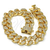 Oro Laminado Fancy Bracelet, Gold Filled Style with White Micro Pave, Polished, Golden Finish, 03.284.0015.08 (13 MM Thickness, 8 Inches Length)
