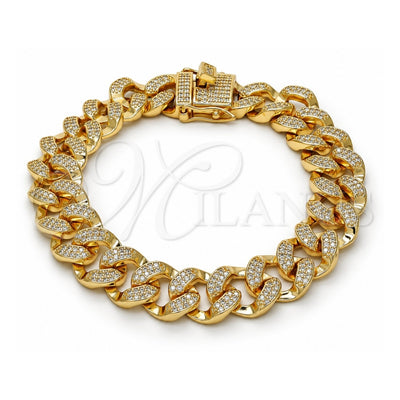 Oro Laminado Fancy Bracelet, Gold Filled Style with White Micro Pave, Polished, Golden Finish, 03.284.0015.08 (13 MM Thickness, 8 Inches Length)
