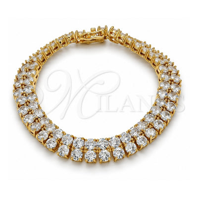 Oro Laminado Tennis Bracelet, Gold Filled Style Box Lock Design, with White Cubic Zirconia, Polished, Golden Finish, 03.284.0016.09 (10 MM Thickness, 9 Inches Length)