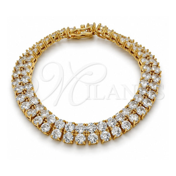 Oro Laminado Tennis Bracelet, Gold Filled Style Box Lock Design, with White Cubic Zirconia, Polished, Golden Finish, 03.284.0016.09 (10 MM Thickness, 9 Inches Length)